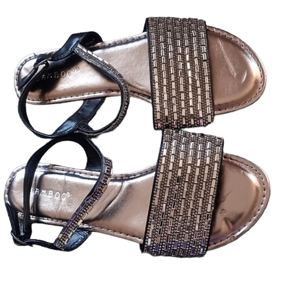 Women's  Rinstone Charcoal Slide Sandals - Picture 3 of 5